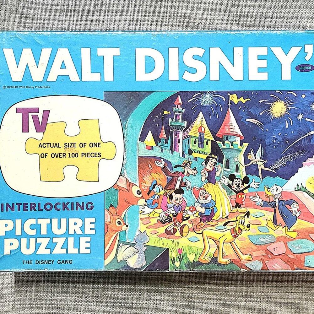 Vintage 1962 DISNEY Puzzle with Snow White, Tinkerbell, Mickey Mouse, Goofy